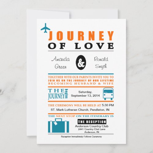 Vintage Travel Themed Invitation - Teal &amp; Orange