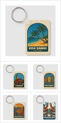 Vintage Travel Themed Keychains