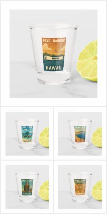 Vintage Travel Themed Shot Glasses