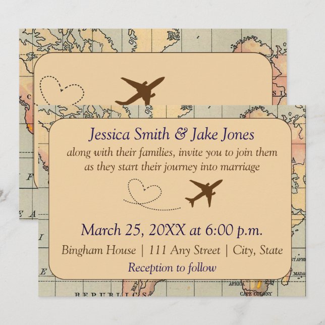 Vintage, Travel Themed Wedding Invite (Front/Back)