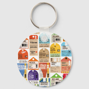 Vintage travel tickets pattern. keychain