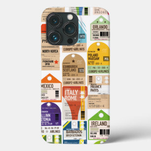 Vintage travel tickets pattern. luggage tag neck t iPhone 13 pro case