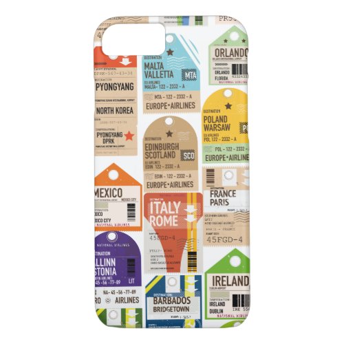 Vintage travel tickets pattern luggage tag neck t iPhone 87 case