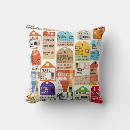 Vintage travel tickets pattern throw pillow