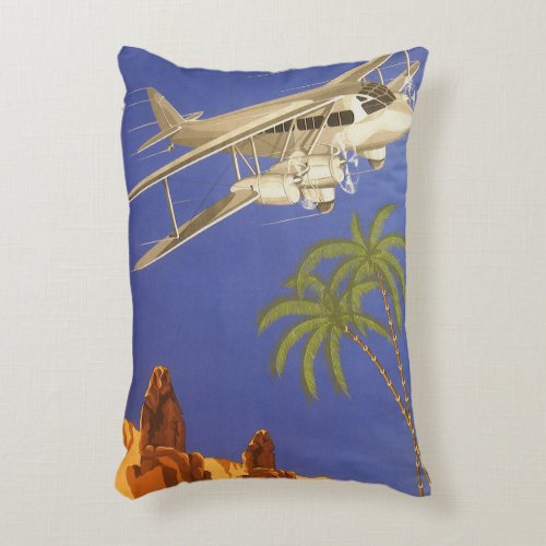 Vintage Travel to Cairo Eygpt Biplane Airplane Accent Pillow