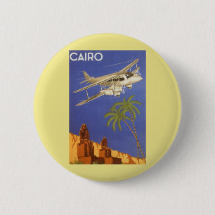 Vintage Travel to Cairo, Eygpt, Biplane Airplane Button