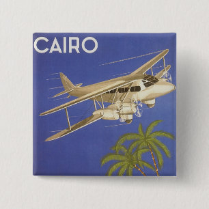 Vintage Travel to Cairo, Eygpt, Biplane Airplane Button