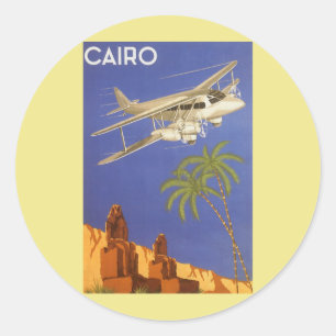 Vintage Travel to Cairo, Eygpt, Biplane Airplane Classic Round Sticker