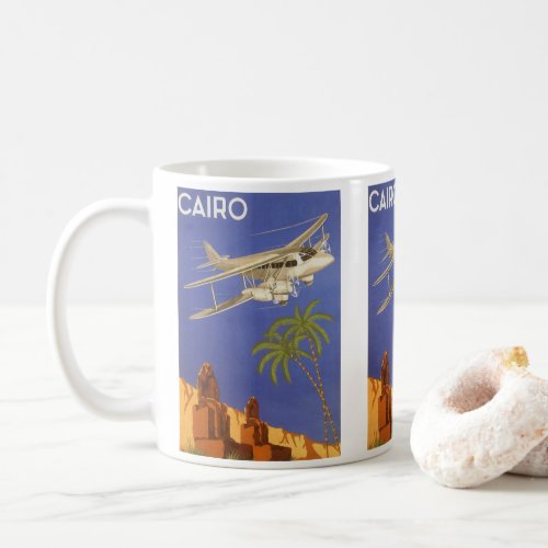 Vintage Travel to Cairo Eygpt Biplane Airplane Coffee Mug