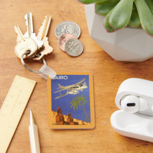 Vintage Travel to Cairo, Eygpt, Biplane Airplane Keychain