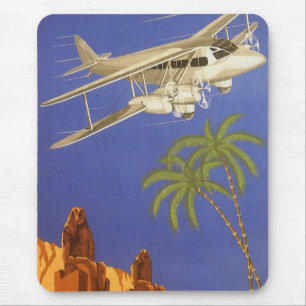 Vintage Travel to Cairo, Eygpt, Biplane Airplane Mouse Pad