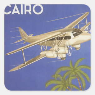 Vintage Travel to Cairo, Eygpt, Biplane Airplane Square Sticker