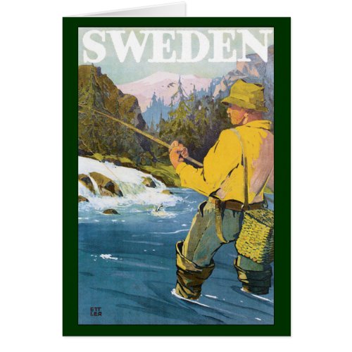Vintage Travel to Sweden Fisherman Sports Fishing