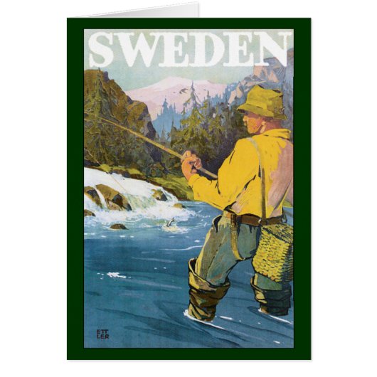 Vintage Travel to Sweden, Fisherman Sports Fishing (Front)