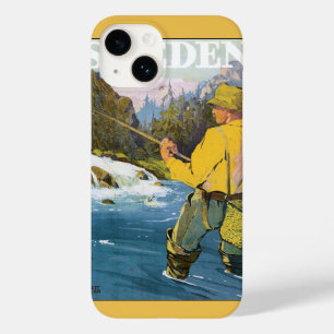 Vintage Travel to Sweden, Fisherman Sports Fishing Case-Mate iPhone 14 Case