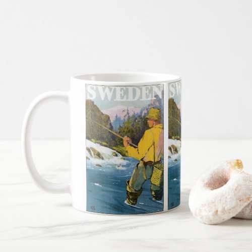 Vintage Travel to Sweden Fisherman Sports Fishing Coffee Mug