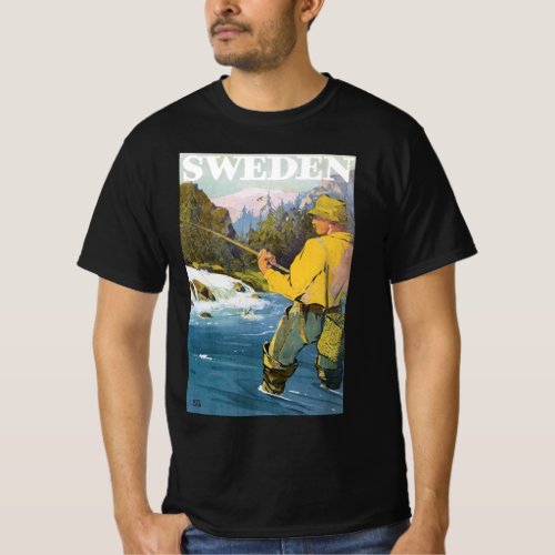 Vintage Travel to Sweden Fisherman Sports Fishing T_Shirt