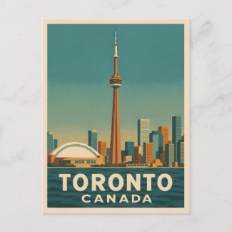 Vintage Travel Toronto Canada Skyline Retro Scenic