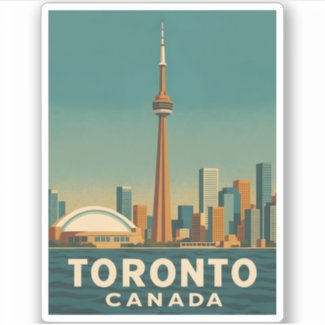 Vintage Travel Toronto Canada Skyline Retro Scenic