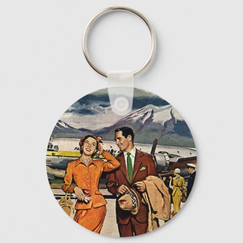Vintage Travel Tourists at Panagra Airport Tarmac Keychain