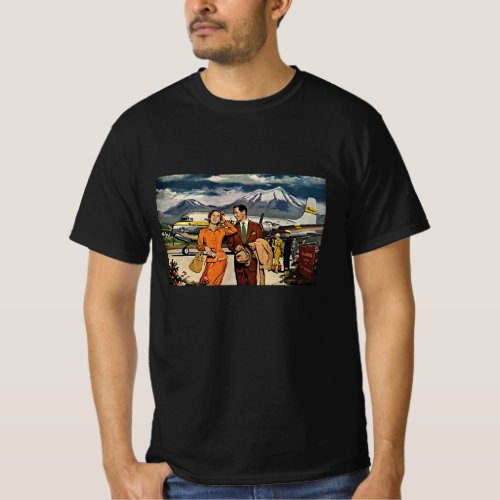 Vintage Travel Tourists at Panagra Airport Tarmac T_Shirt