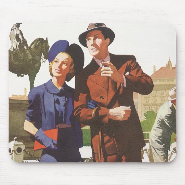Vintage Travel, Tourists on Vacation Sightseeing Mouse Pad (Front)