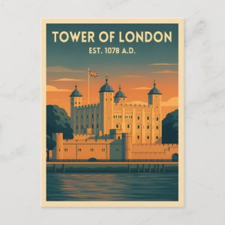 Vintage Travel Tower Of London UK Retro Scenic