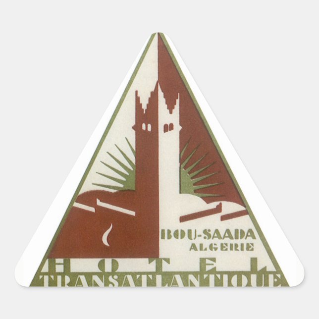Vintage Travel, Trans Atlantique Hotel, Algeria Triangle Sticker (Front)