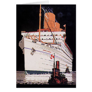 Vintage Travel Transportation Cruise Ship at Night Cards