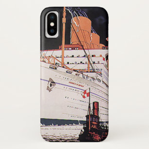 Vintage Travel Transportation Cruise Ship at Night iPhone X Case