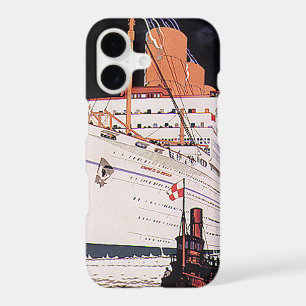 Vintage Travel Transportation Cruise Ship at Night iPhone 17 Case