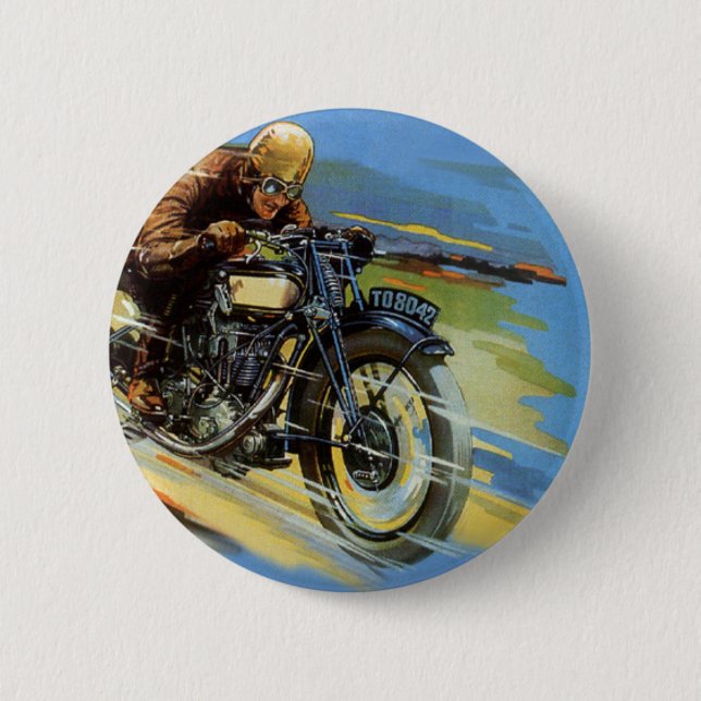 Vintage Travel Transportation, Racing Motorcycle Button (Front)