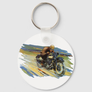 Vintage Travel Transportation, Racing Motorcycle Keychain