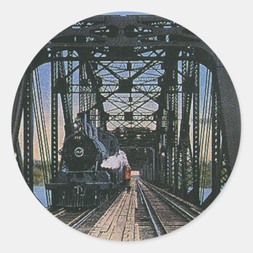 Vintage Travel Transportation Train on Bridge Classic Round Sticker