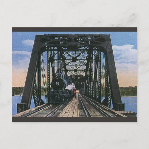 Vintage Travel Transportation Train on Bridge Postcard