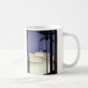 Vintage Travel Tropical Cruise Ship and Palm Trees Coffee Mug