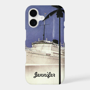 Vintage Travel Tropical Cruise Ship and Palm Trees iPhone 17 Case