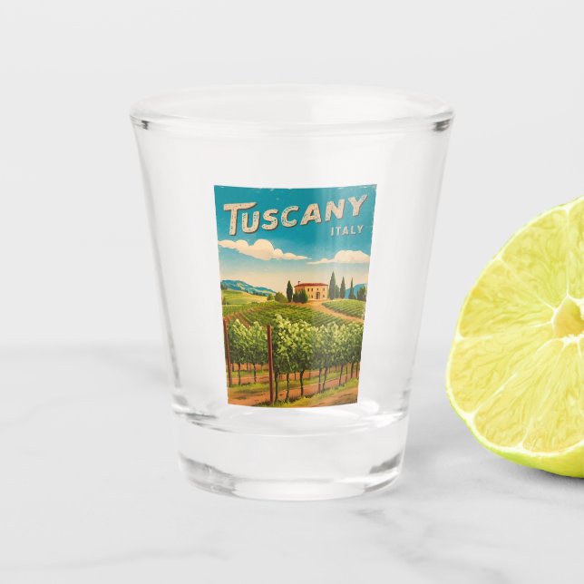 Vintage Travel Tuscany Italy Retro Scenic Shot Glass (Front)