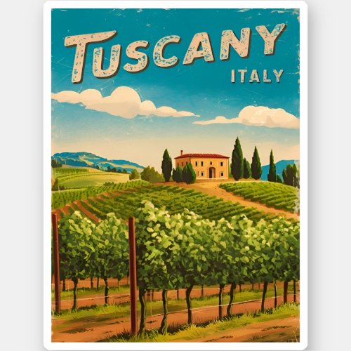 Vintage Travel Tuscany Italy Retro Scenic Sticker