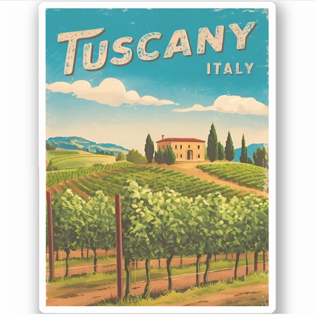 Vintage Travel Tuscany Italy Retro Scenic Sticker (Front)