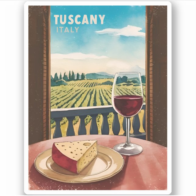 Vintage Travel Tuscany Italy Vineyard Retro Sticker (Front)