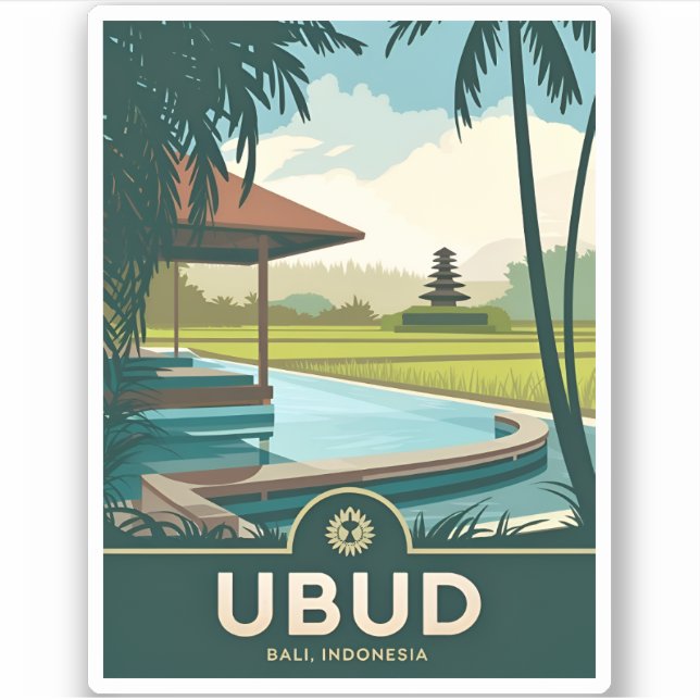 Vintage Travel Ubud Bali Indonesia Retro Scenic Sticker (Front)
