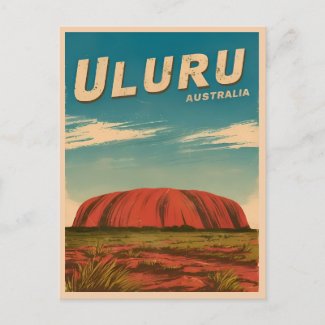 Vintage Travel Uluru Australia Retro Scenic