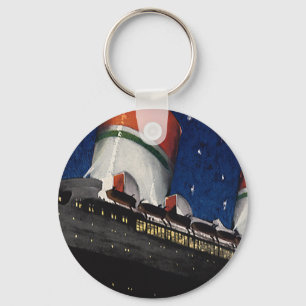 Vintage Travel, Vacation on a Cruise Ship at Night Keychain