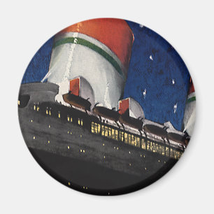 Vintage Travel, Vacation on a Cruise Ship at Night Magnet