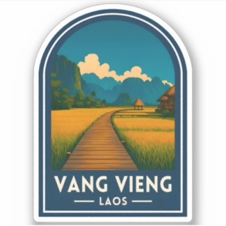 Vintage Travel Vang Vieng Laos Retro Scenic