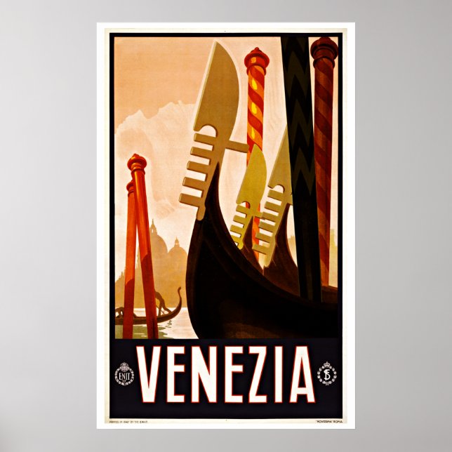 Vintage Travel Venezia Italy Gondola Boat Poster (Front)
