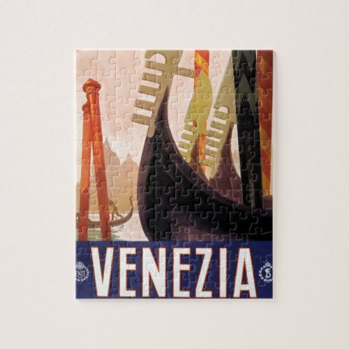 Vintage Travel Venezia Venice Italy Gondolas Jigsaw Puzzle
