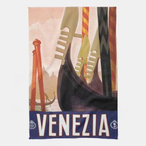 Vintage Travel Venezia Venice Italy Gondolas Kitchen Towel