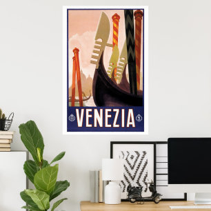Vintage Travel, Venezia, Venice, Italy, Gondolas Poster